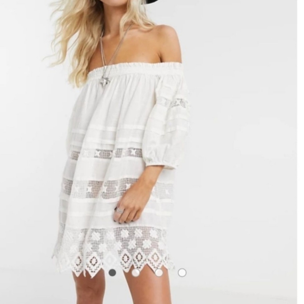 Free People Off The Shoulder White Lace Beach Dress/ Tunic, Size Medium